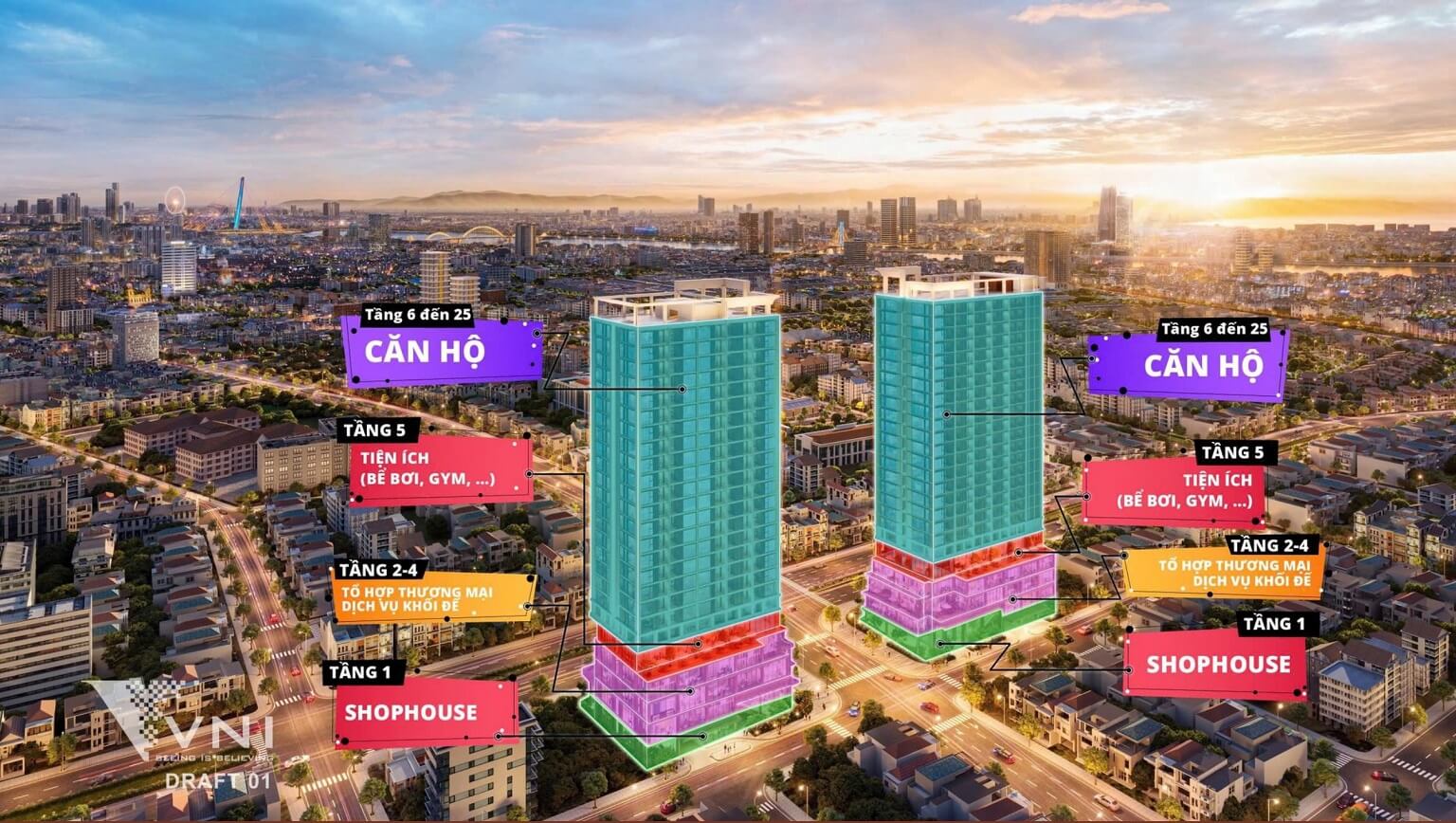 mặt bằng công năng tầng dự án sun costa residence đà nẵng